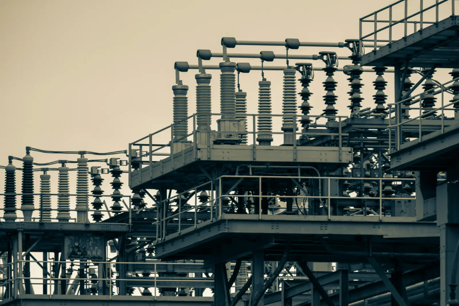 Electrical substation insulators and steel gantry